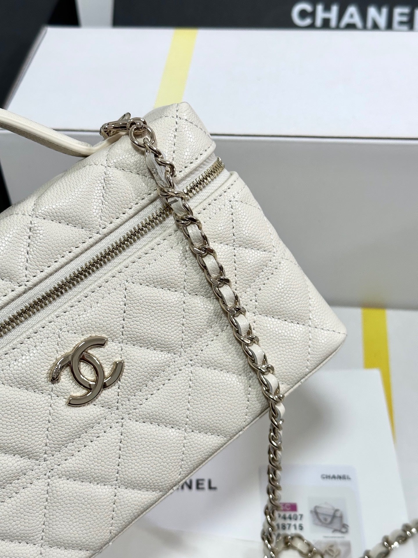 CHANEL 25C Vanity Case Ivory White Calf Leather Silver Hardware 243660