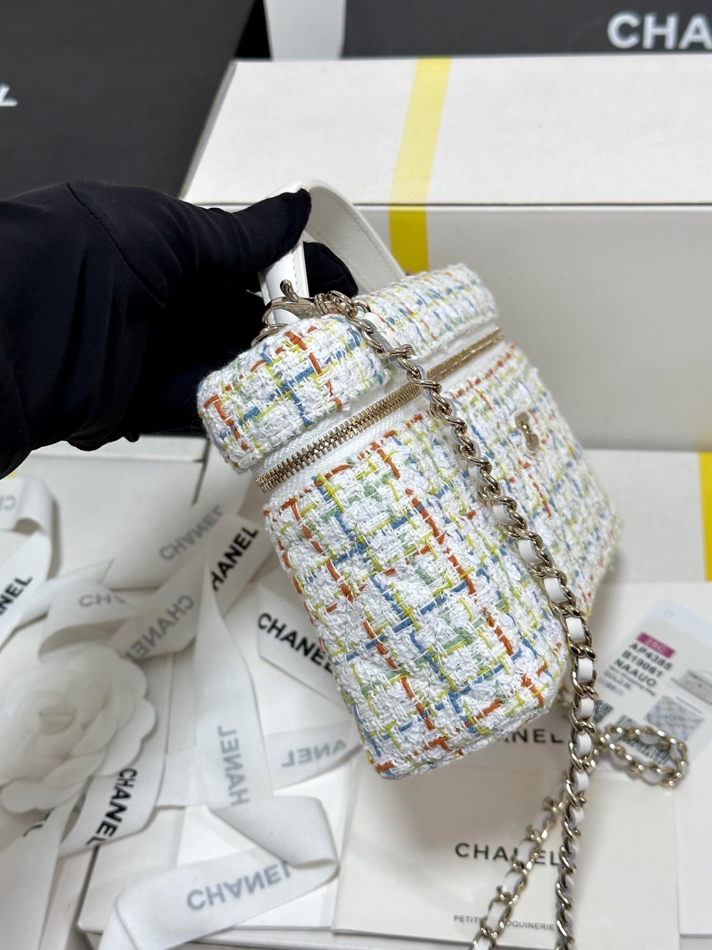 CHANEL 25C Vanity Case 19.5cm Multicolor Tweed Light Gold Hardware