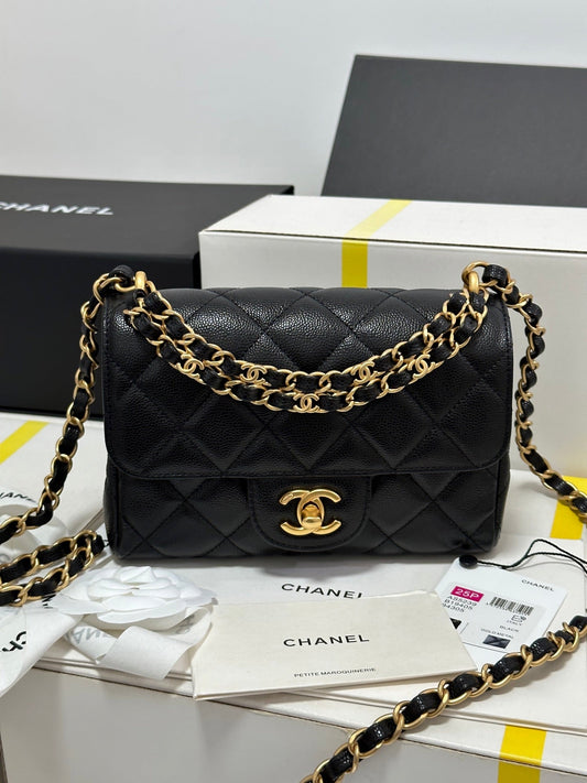 CHANEL 25P Flap 18 Bag Black Cowhide Gold Hardware 243560