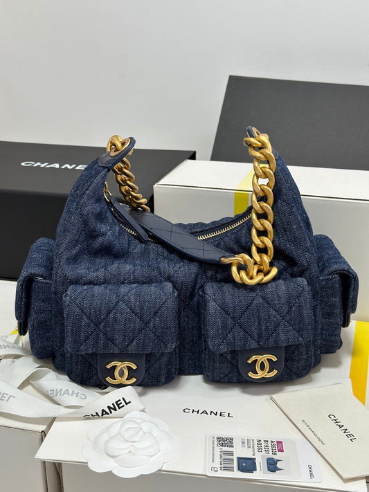 CHANEL 25C Hobo 31cm Space Demin Gold Hardware 243575