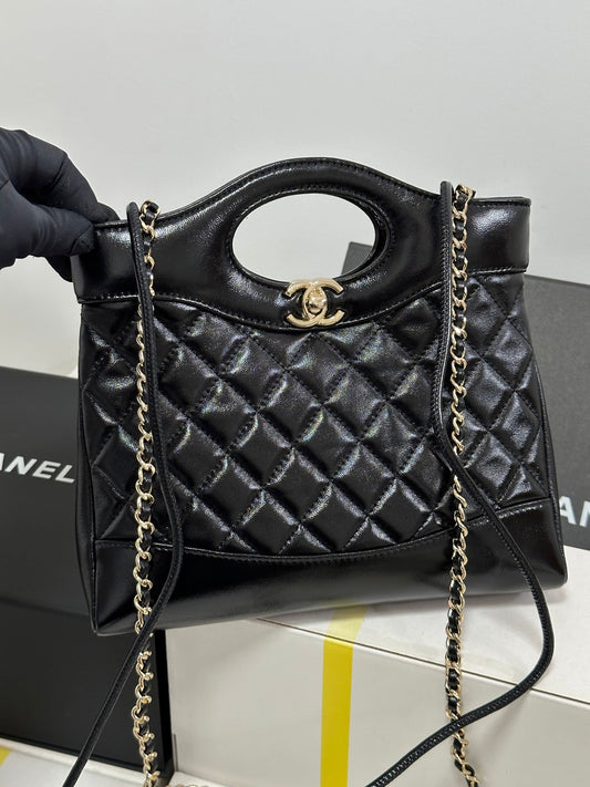 CHANEL 25P Mini 31 Bag Black Waxed Sheepskin Gold Hardware 243582