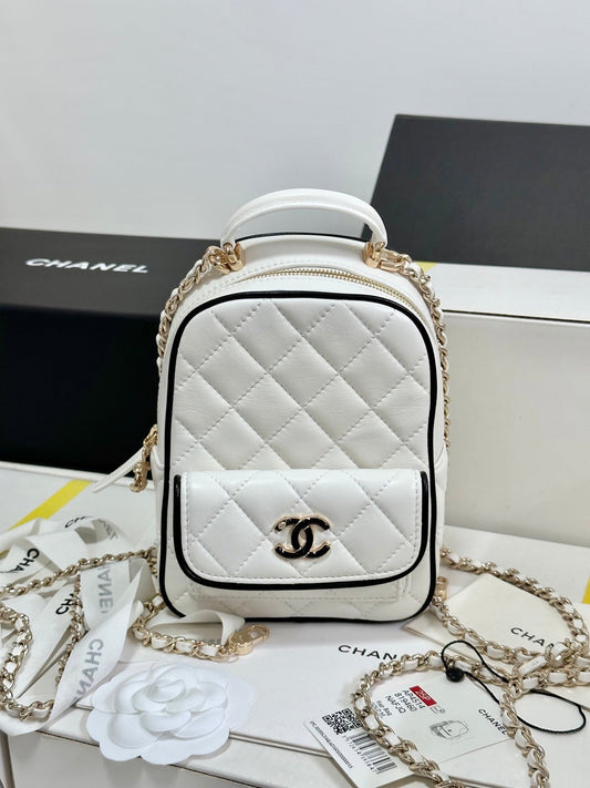 CHANEL 25P Mini Backpack 18 White Black Lambskin Gold Hardware 243521