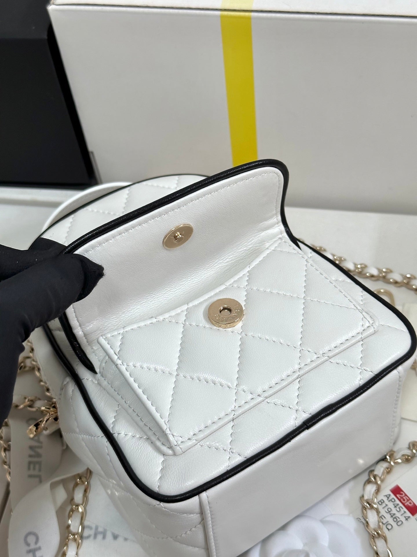 CHANEL 25P Mini Backpack 18 White Black Lambskin Gold Hardware 243521