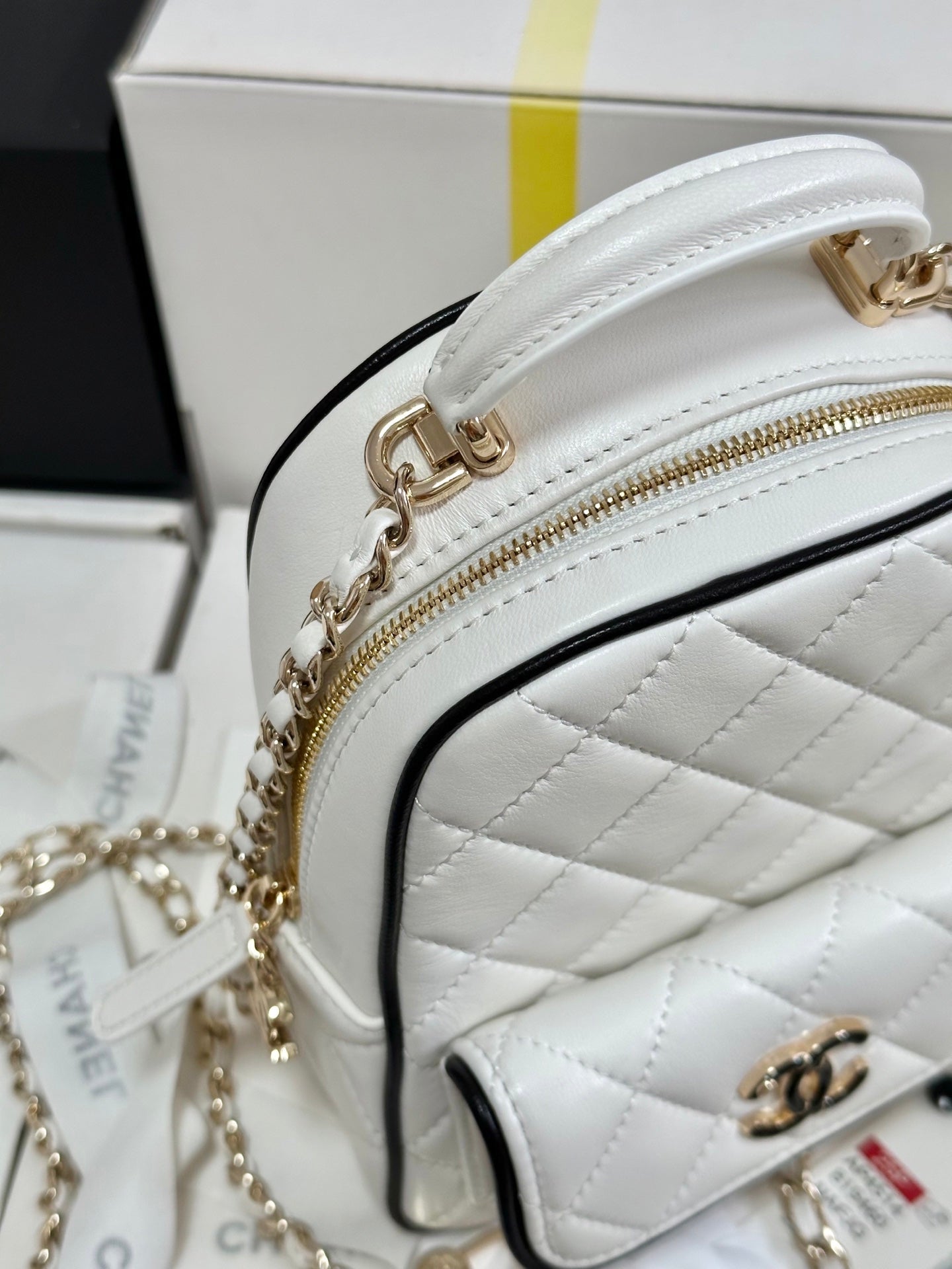 CHANEL 25P Mini Backpack 18 White Black Lambskin Gold Hardware 243521