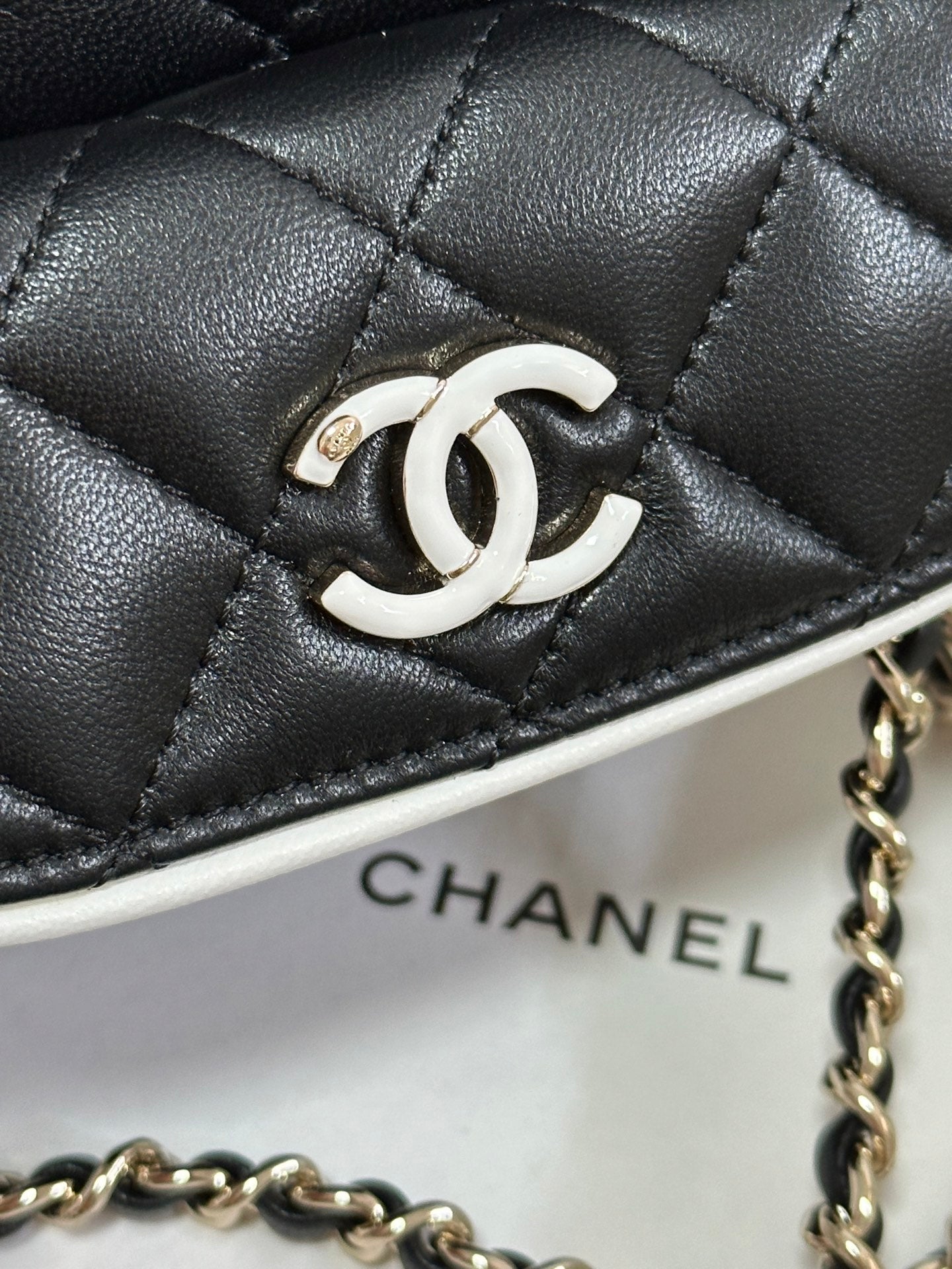 CHANEL 25P Mini Backpack 18 Black White Lambskin Gold Hardware 243528