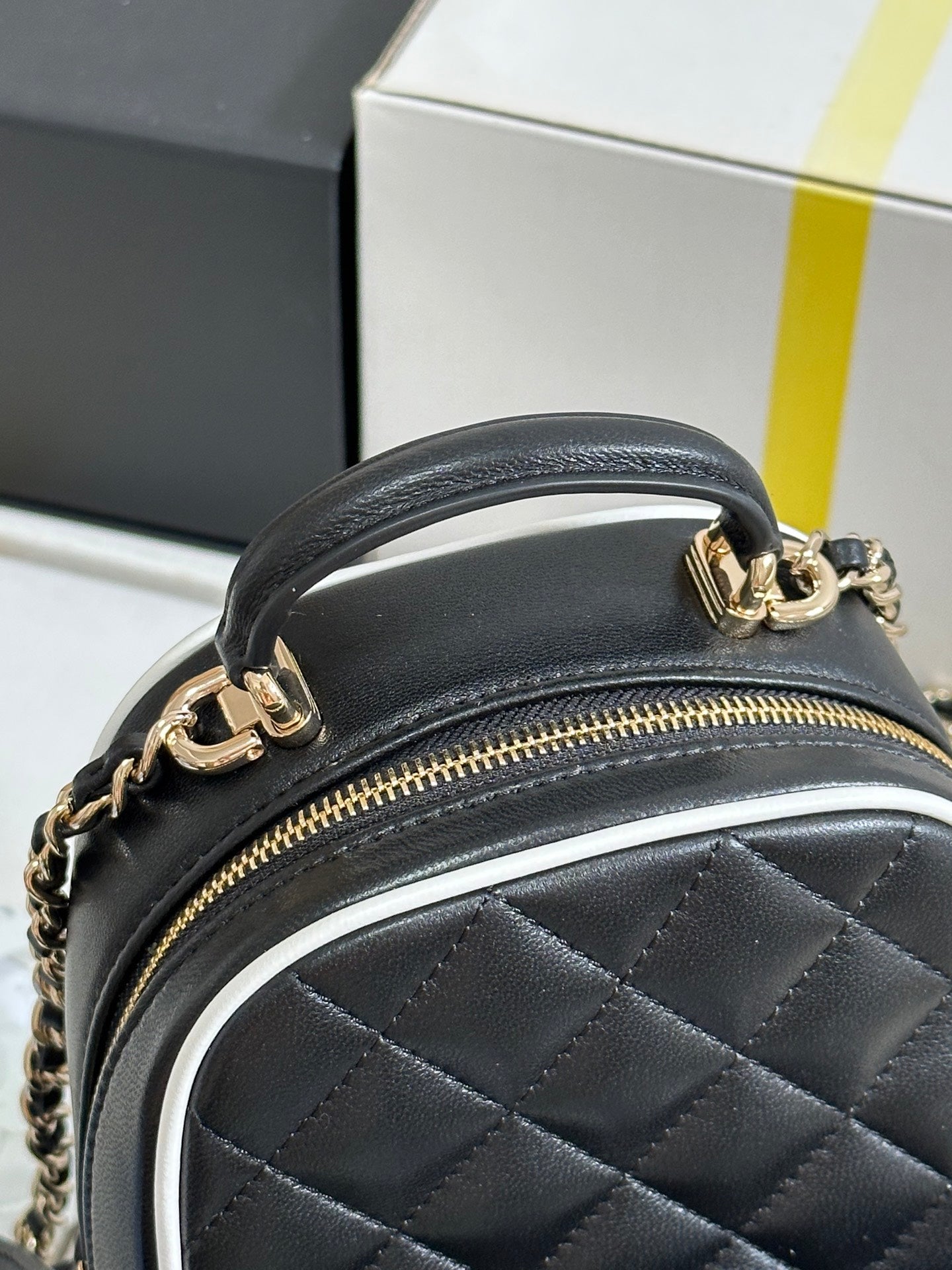 CHANEL 25P Mini Backpack 18 Black White Lambskin Gold Hardware 243528