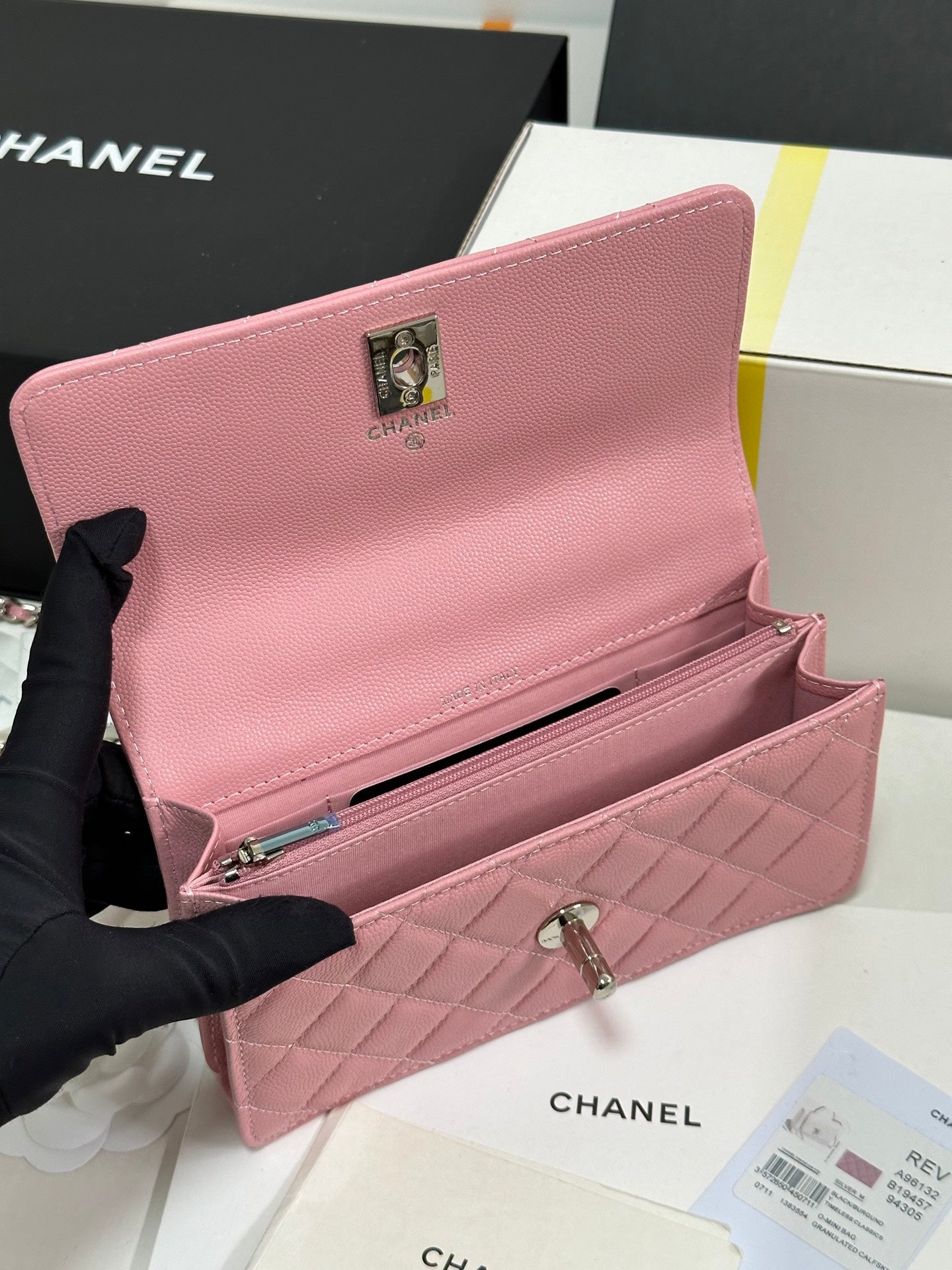 CHANEL 25P Wallet Woc Handle 17cm Pink Pastel Leather Silver Hardware 243439
