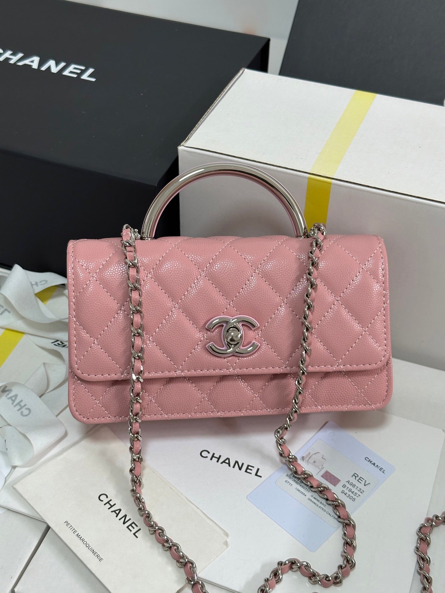 CHANEL 25P Wallet Woc Handle 17cm Pink Pastel Leather Silver Hardware 243439