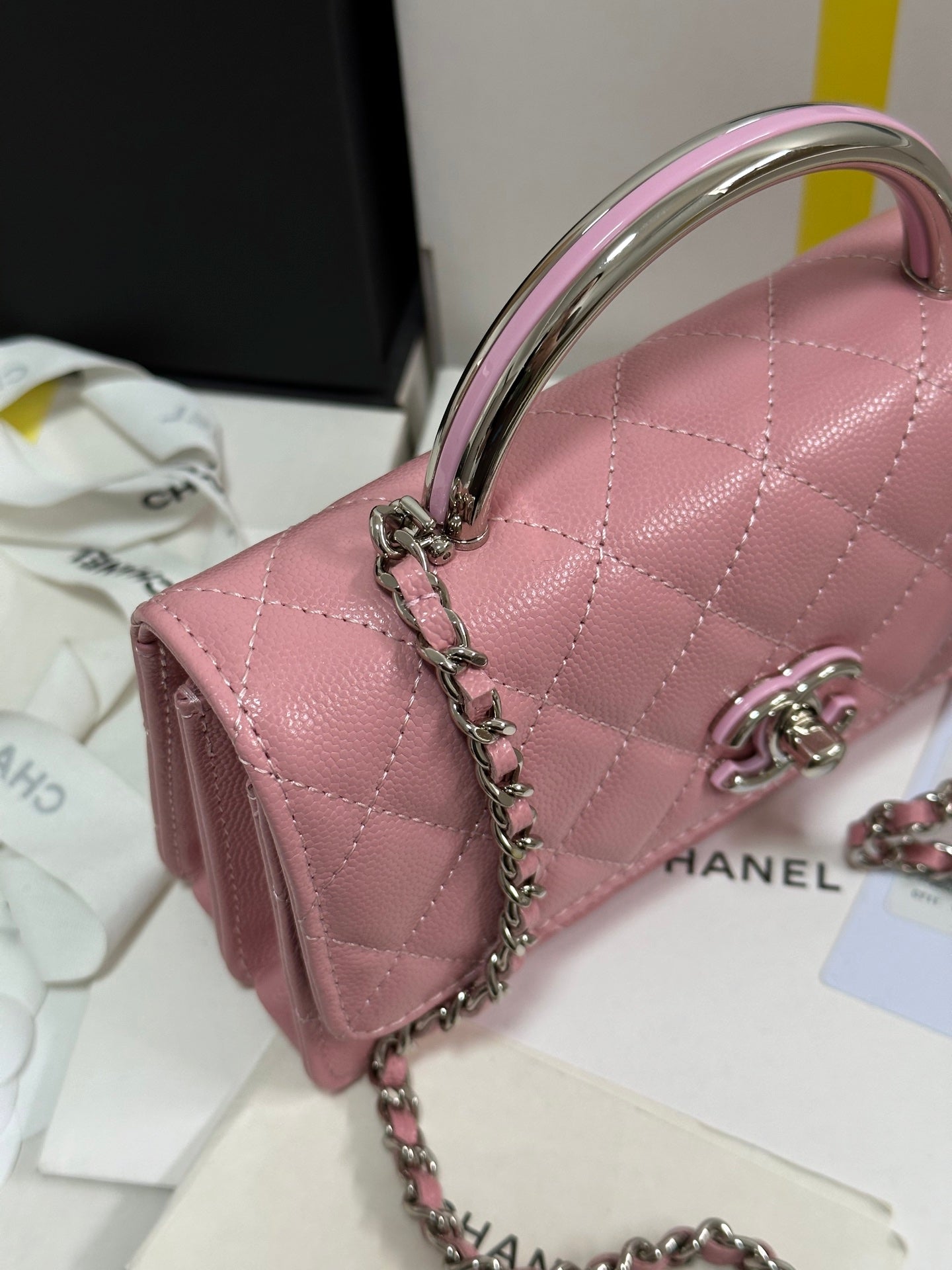CHANEL 25P Wallet Woc Handle 17cm Pink Pastel Leather Silver Hardware 243439