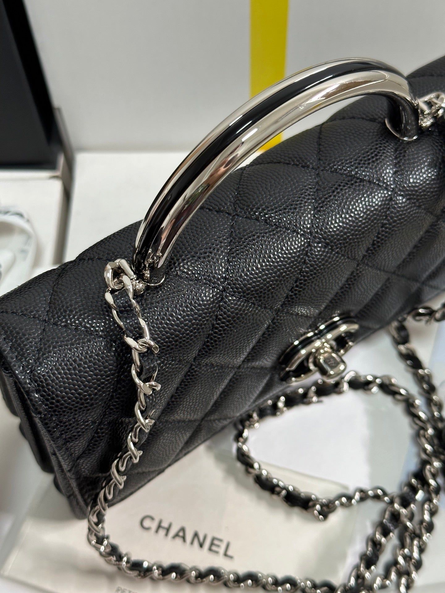 CHANEL 25P Wallet Woc Handle 17cm Black Leather Silver Hardware 243445