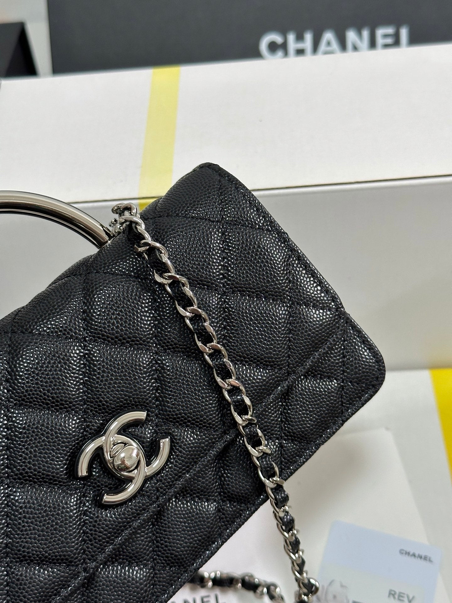 CHANEL 25P Wallet Woc Handle 17cm Black Leather Silver Hardware 243445