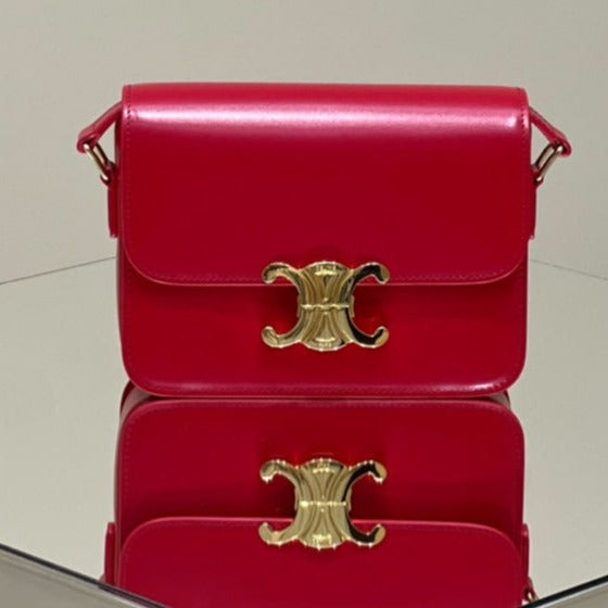 Celine MINI CLAUDE 22 SHINY CALFSKIN CHERRY RED