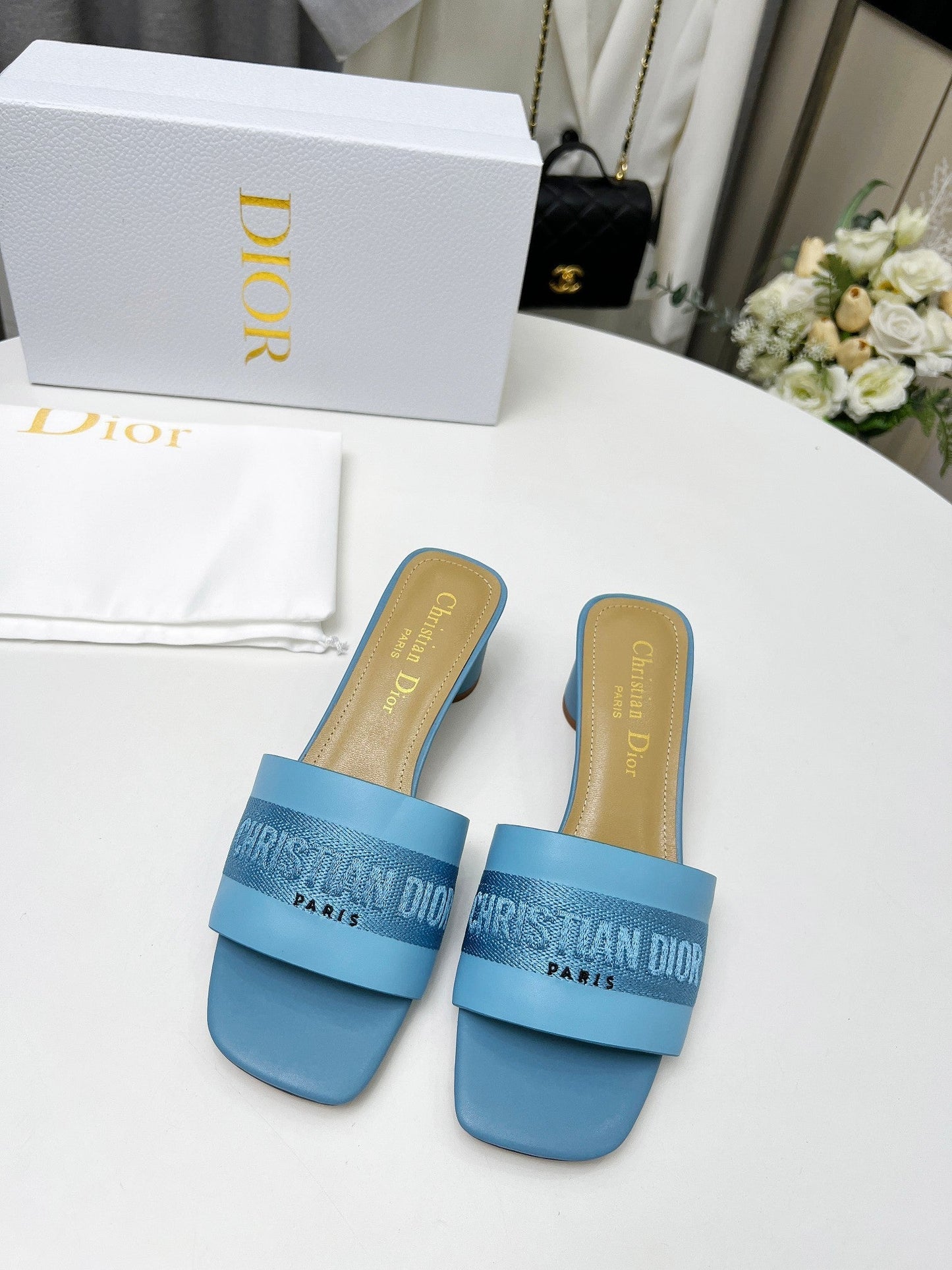 DIOR dway 45 ocean blue canvas calfskin