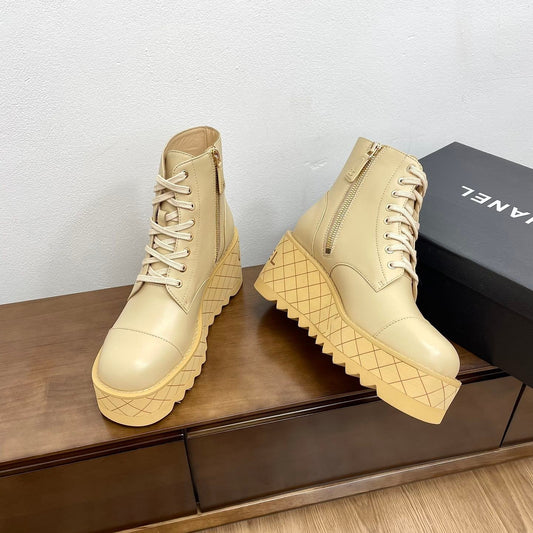 CHANEL Ankle Boots 100mm Beige Lambskin
