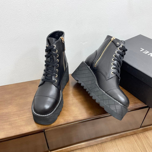 CHANEL Ankle Boots 100mm Black Lambskin