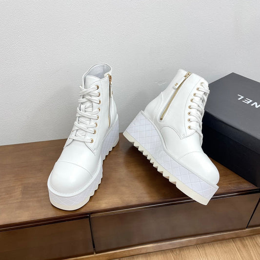 CHANEL Ankle Boots 100mm White Lambskin