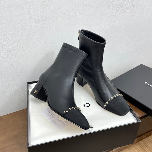 CHANEL Ankle Boots 50mm Black Chain Lambskin