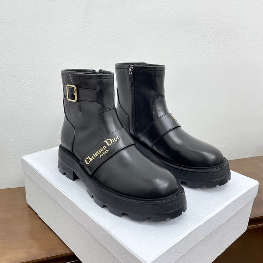 DIOR D-Quest Ankle Boot 40mm Plain Black Calfskin