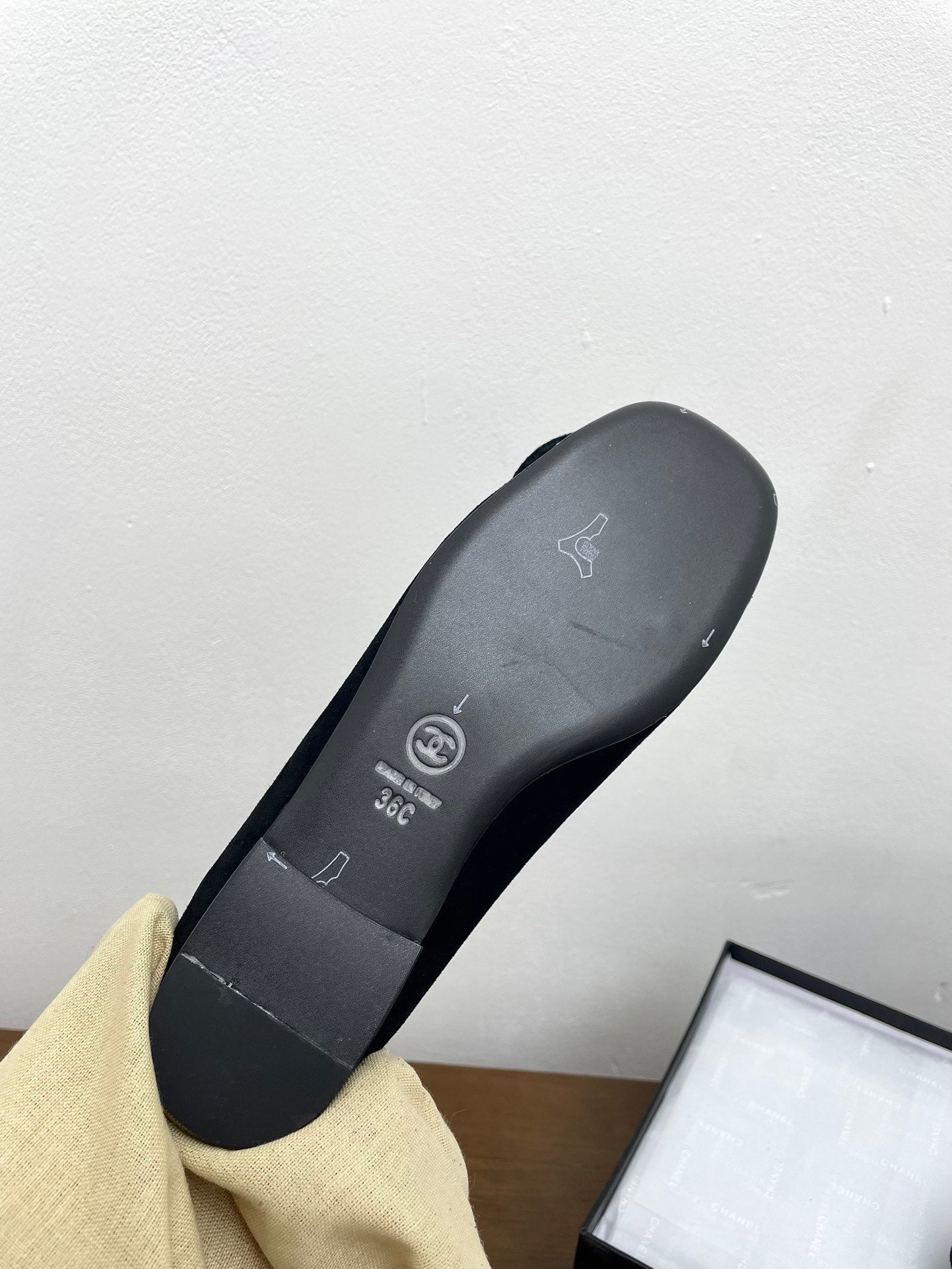 CHANEL Ballet Flats Black With Camellia Black Suede