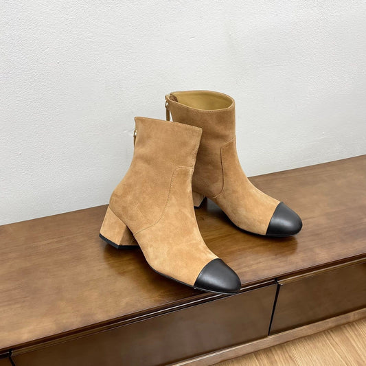 CHANEL Ankle Boots 50mm Bold Beige Suede