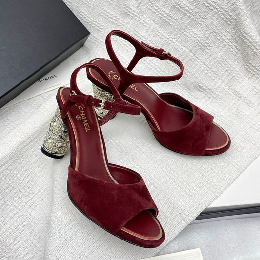 CHANEL 25p Slingback Heel 8cm Burgundy Suede