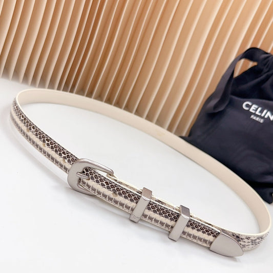 Celine Small Western Belt 18mm Black White Crocodile Embossed Calfskin Shw