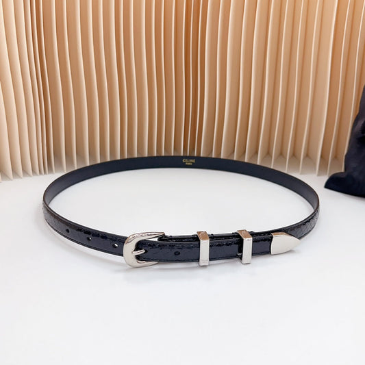 Celine Small Western Belt 18mm Black Patent Embossed Calfskin Shw