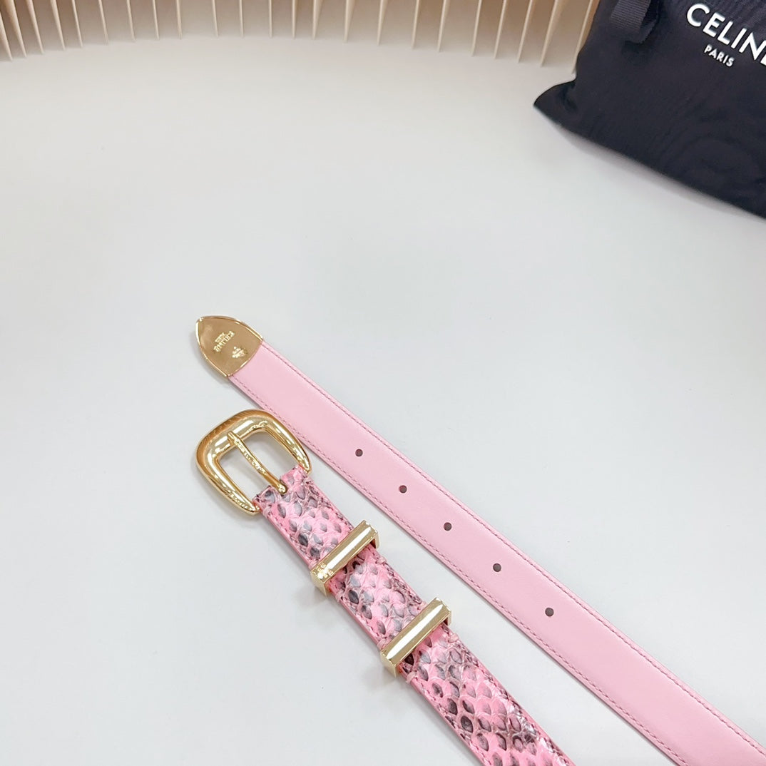Celine Medium Western Belt 25mm Pink Black Snake Embossed Calfskin Gold Loop Ghw