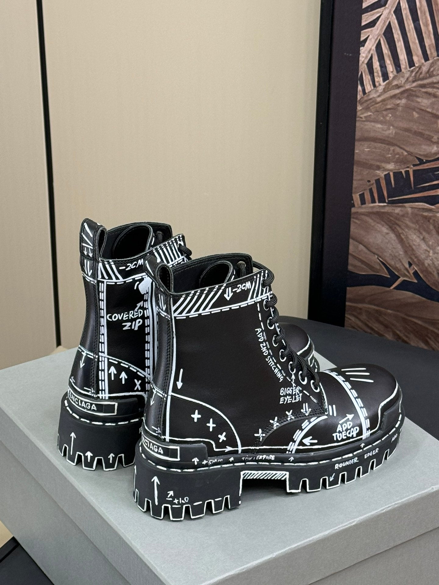 Balanciaga CHUNKY BOOTS IN BLACK SMOOTH CALFSKIN WHITE PRINT