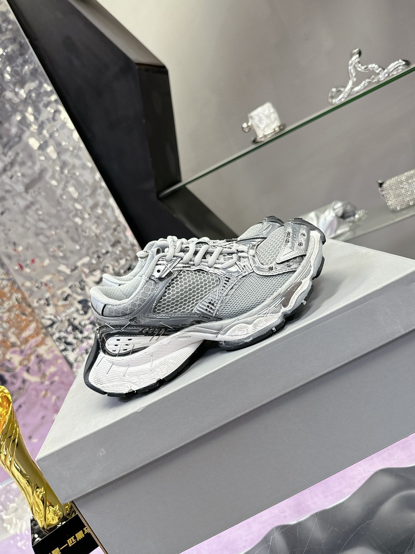 Balanciaga STAPLER SNEAKER IN GRAY POLYURETHANE AND POLYESTER