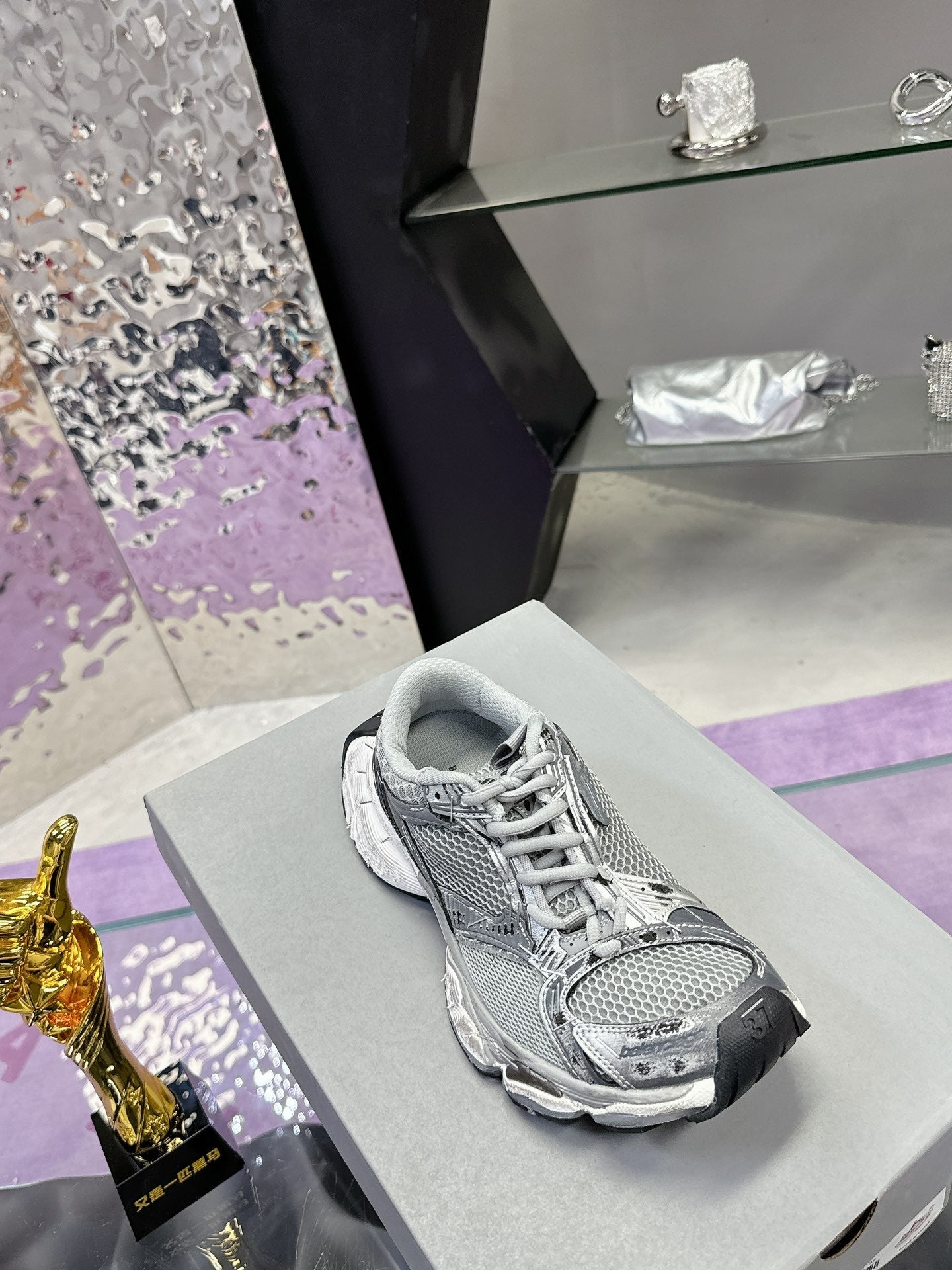 Balanciaga STAPLER SNEAKER IN GRAY POLYURETHANE AND POLYESTER