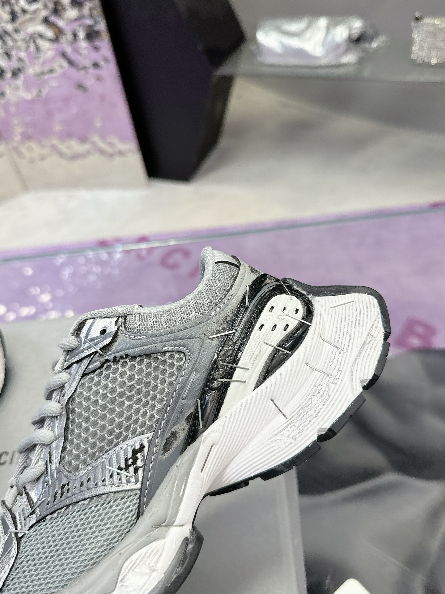 Balanciaga STAPLER SNEAKER IN GRAY POLYURETHANE AND POLYESTER