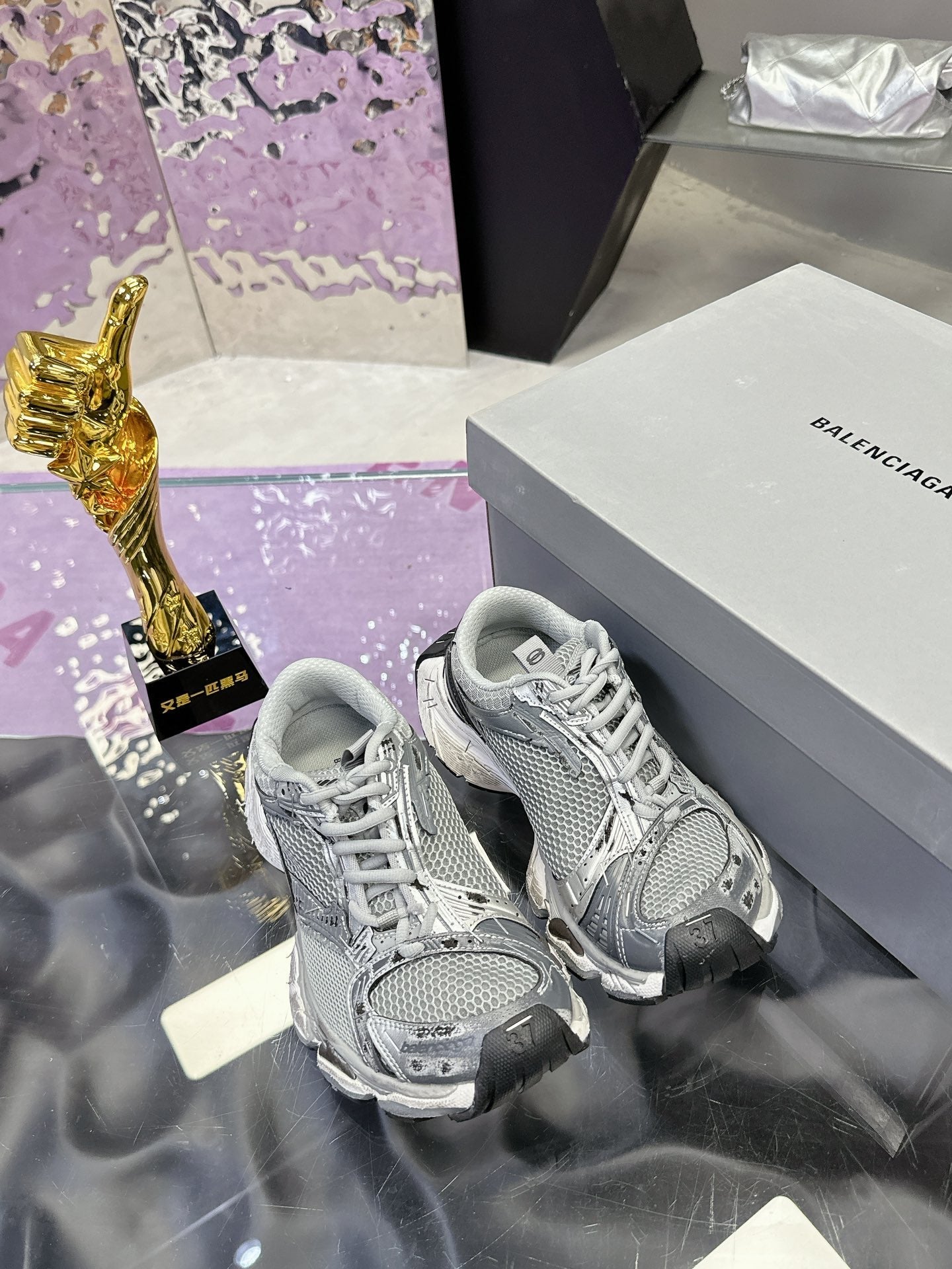 Balanciaga STAPLER SNEAKER IN GRAY POLYURETHANE AND POLYESTER