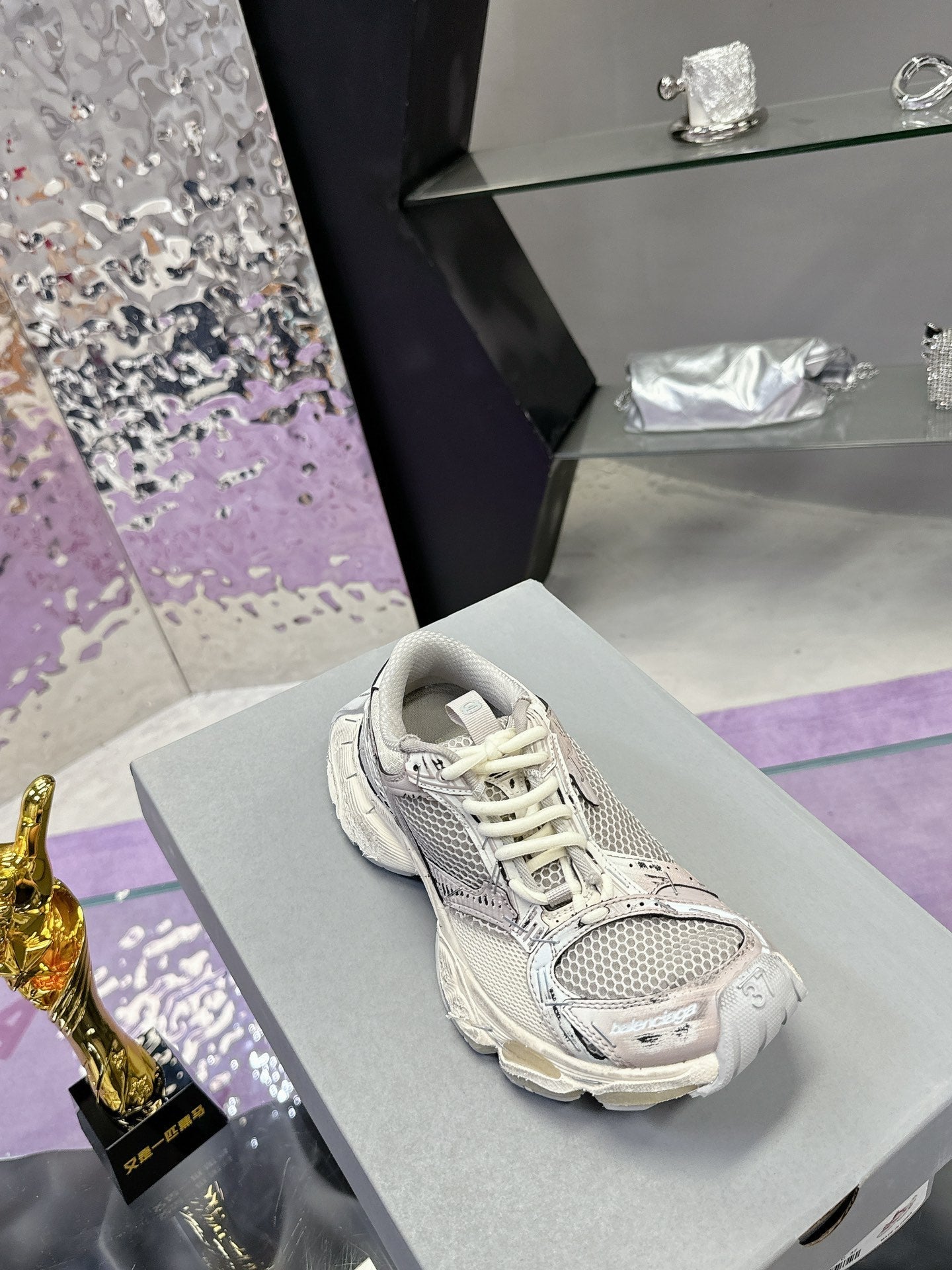 Balanciaga STAPLER SNEAKER IN BEIGE AND GREY POLYURETHANE AND POLYESTER