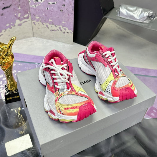 Balanciaga STAPLER SNEAKER IN WHITE, PINK, NEON YELLOW AND SILVER POLYURETHANE AND POLYESTER