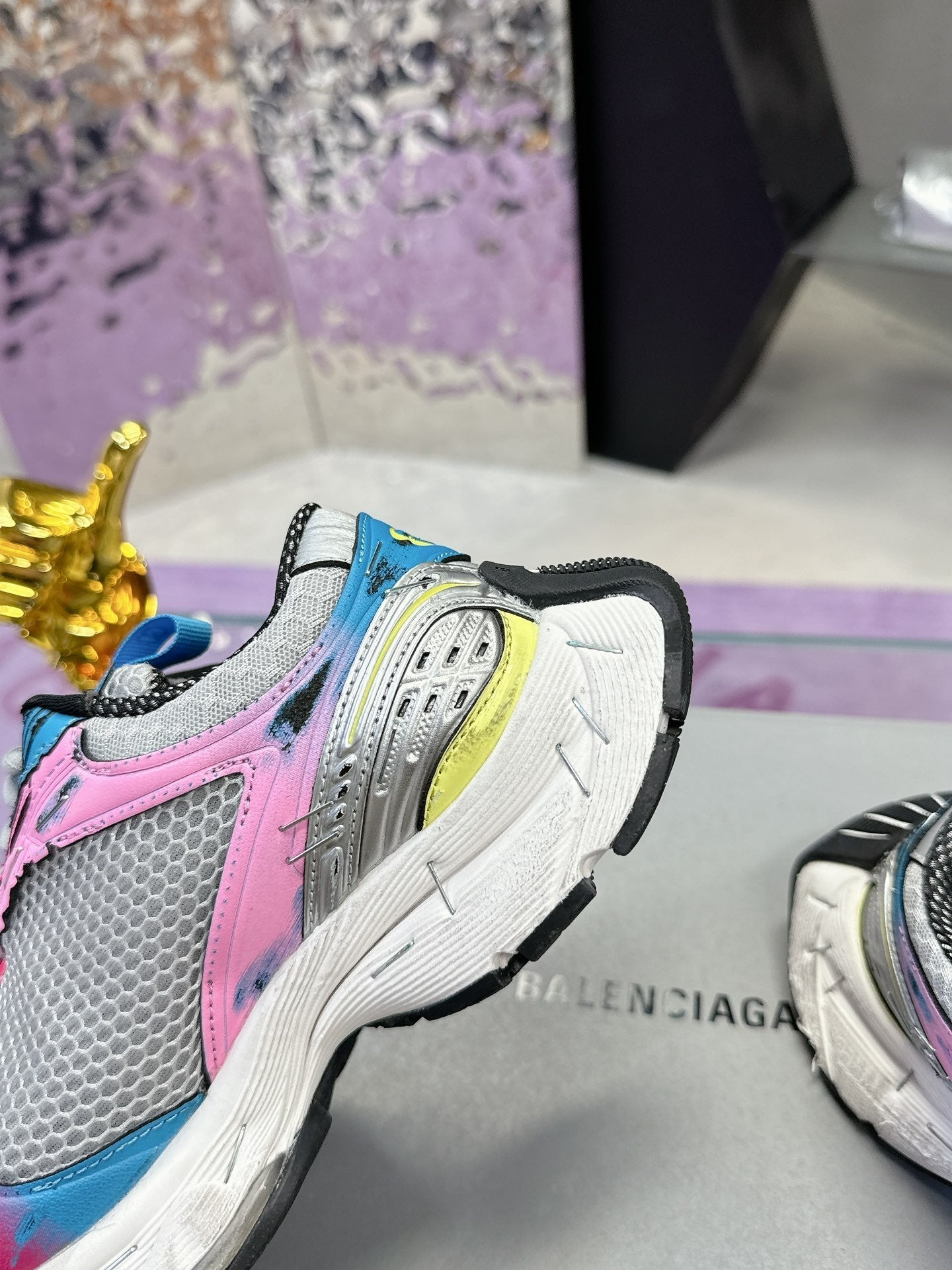 Balanciaga STAPLER SNEAKER IN GRAY PINK BLUE POLYURETHANE AND MESH