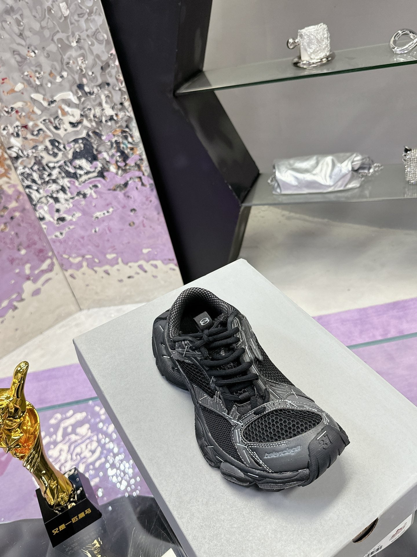 Balanciaga STAPLER SNEAKER IN BLACK MIX GRAY POLYURETHANE AND MESH
