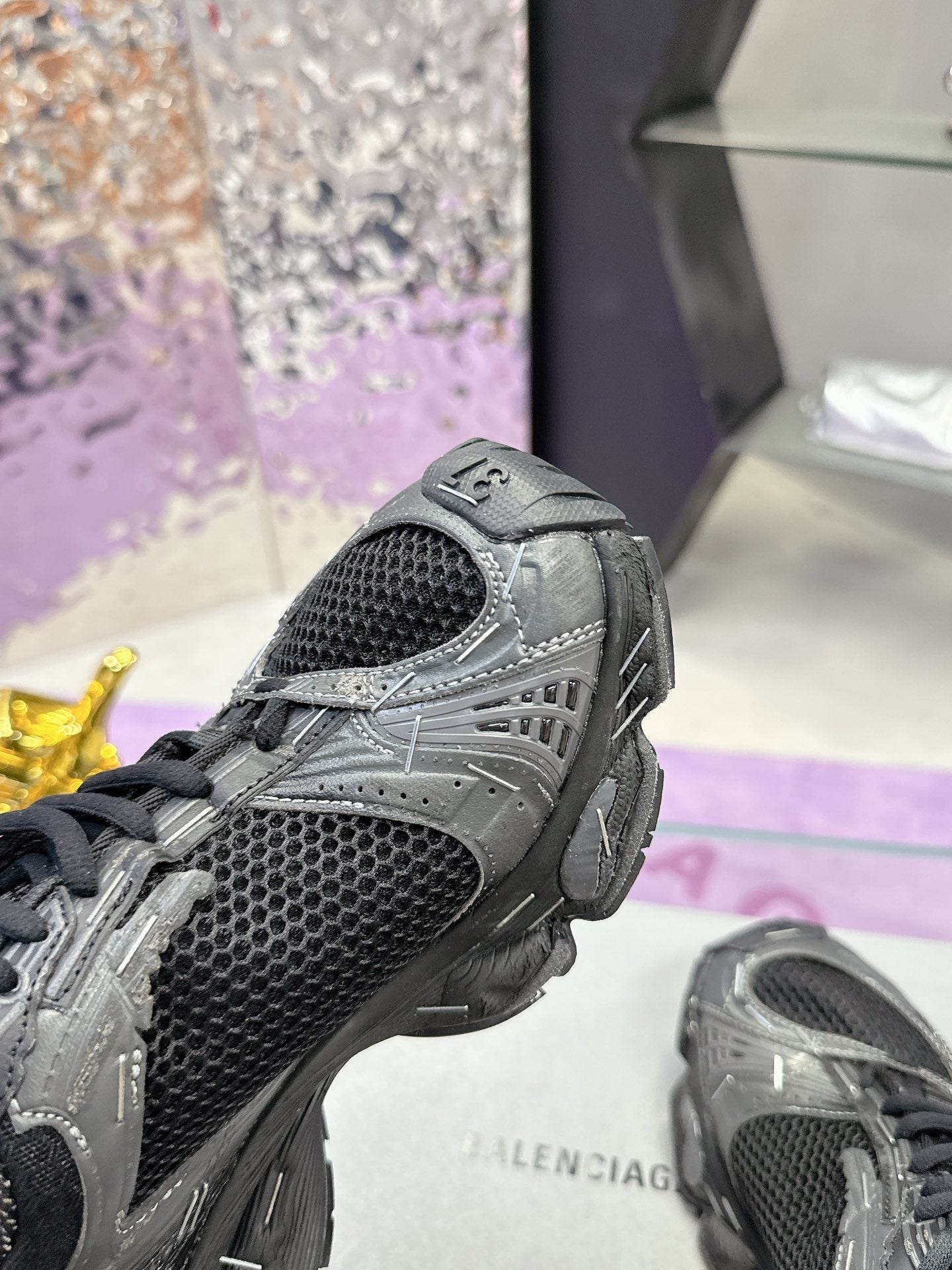 Balanciaga STAPLER SNEAKER IN BLACK MIX GRAY POLYURETHANE AND MESH