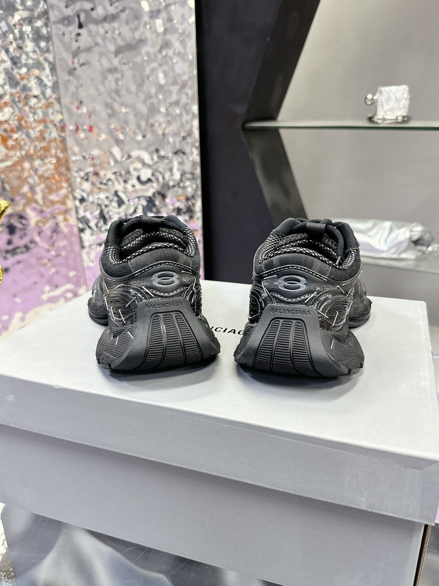 Balanciaga STAPLER SNEAKER IN BLACK MIX GRAY POLYURETHANE AND MESH