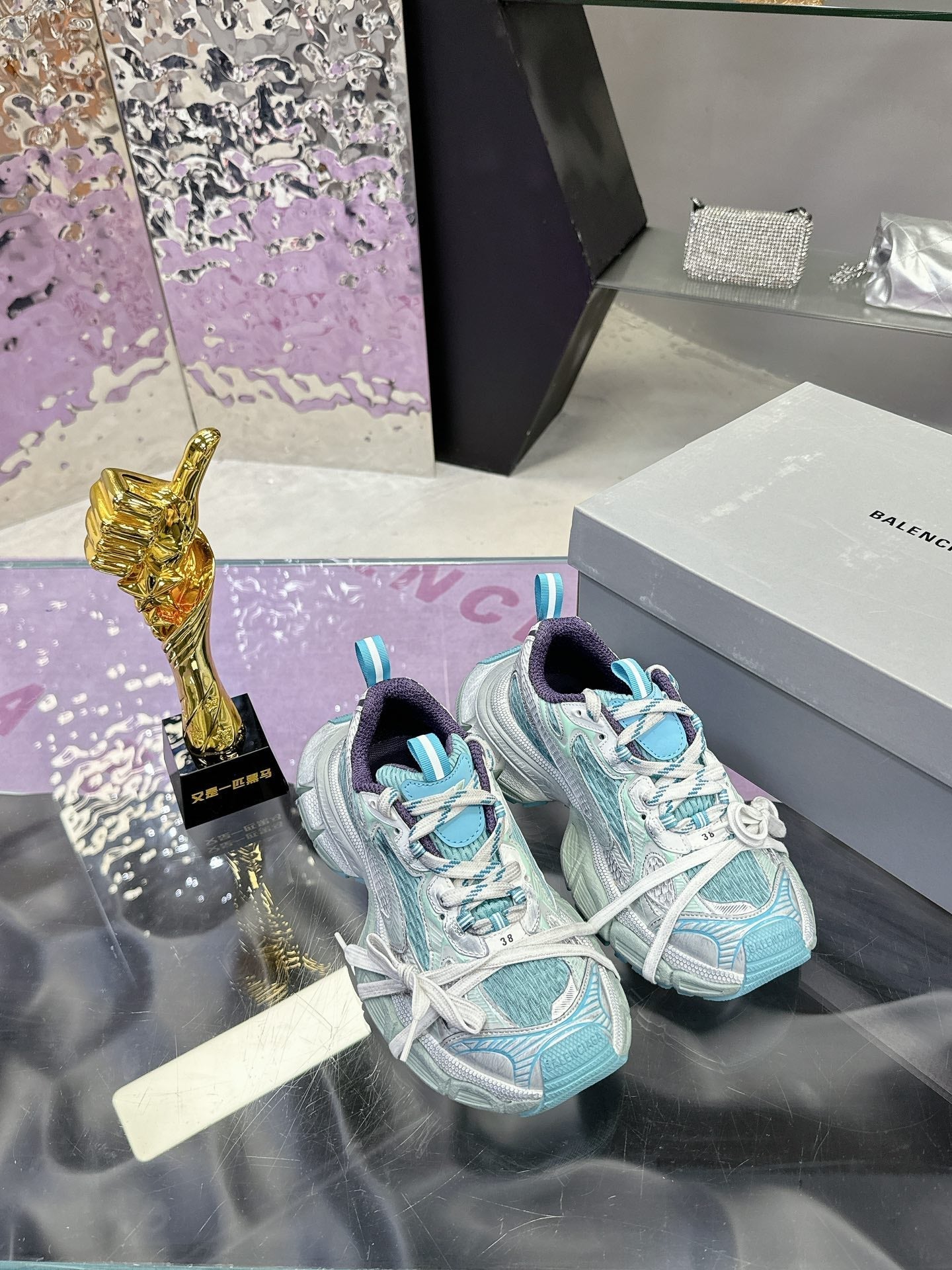Balanciaga 3XL SNEAKER IN LIGHT BLUE, WHITE AND PURPLE MESH AND POLYURETHANE