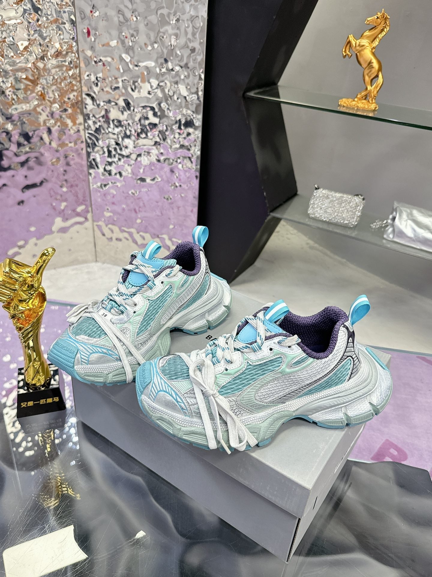 Balanciaga 3XL SNEAKER IN LIGHT BLUE, WHITE AND PURPLE MESH AND POLYURETHANE