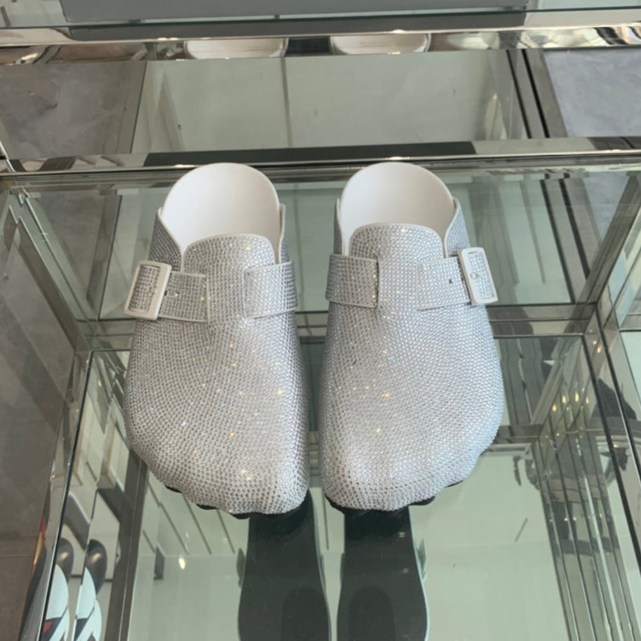 Balanciaga BIRKENSTOCK CLOG ATTACHED RHINESTONES IN WHITE CALFSKIN