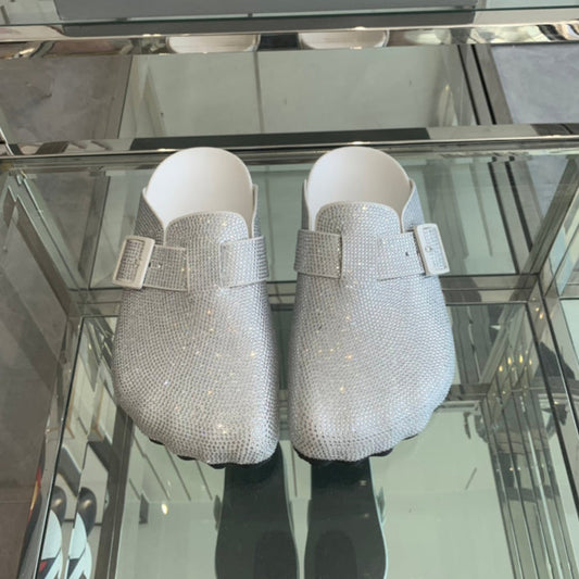Balanciaga BIRKENSTOCK CLOG ATTACHED RHINESTONES IN WHITE CALFSKIN