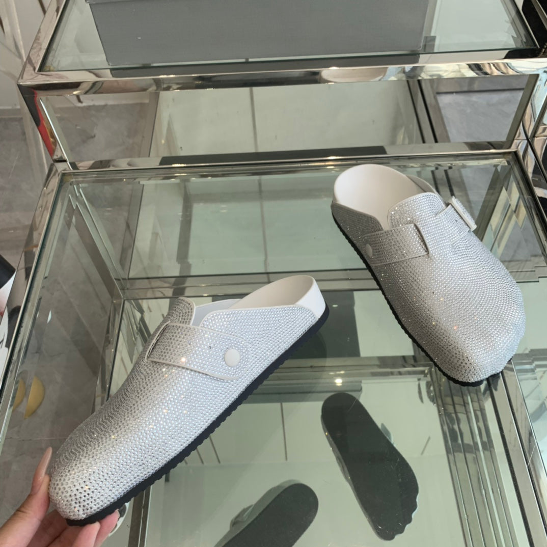 Balanciaga BIRKENSTOCK CLOG ATTACHED RHINESTONES IN WHITE CALFSKIN