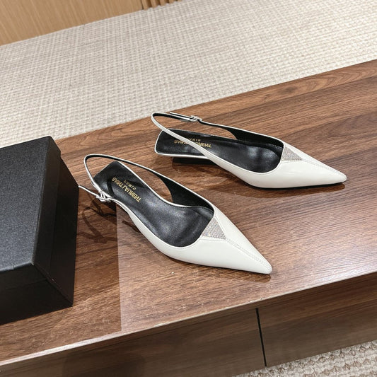 Saint Laurent SL CHERISH CRYSTAL SLINGBACK WHITE CALFSKIN