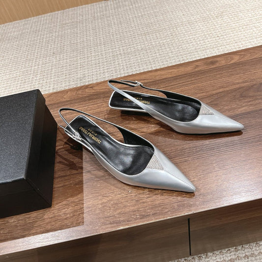 Saint Laurent SL CHERISH CRYSTAL SLINGBACK SILVER CALFSKIN