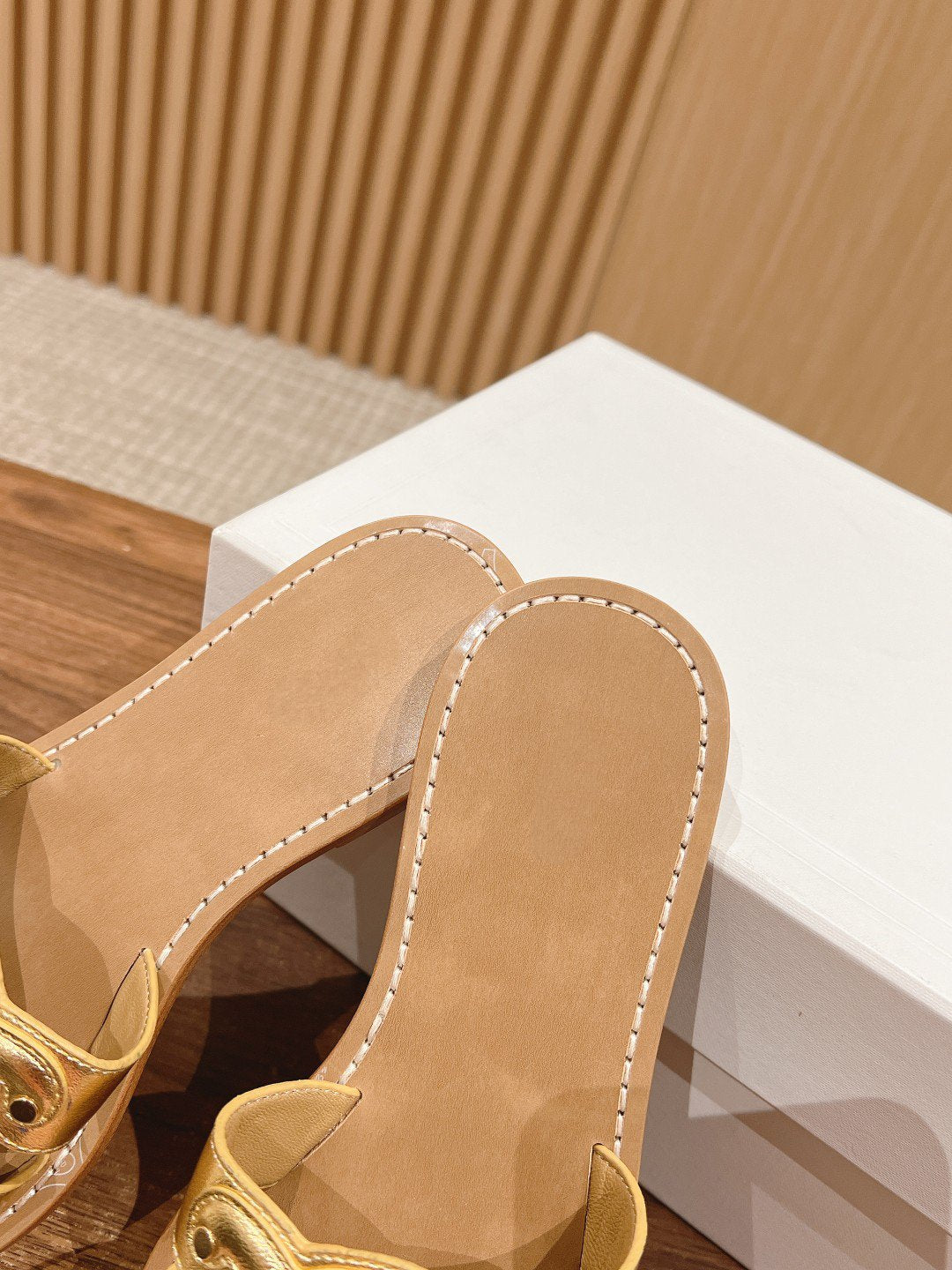Celine mule triomphe gold brown metalic calfskin