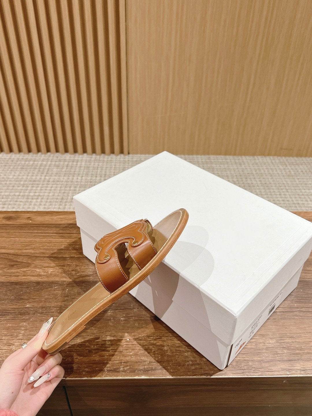 Celine mule triomphe brown calfskin