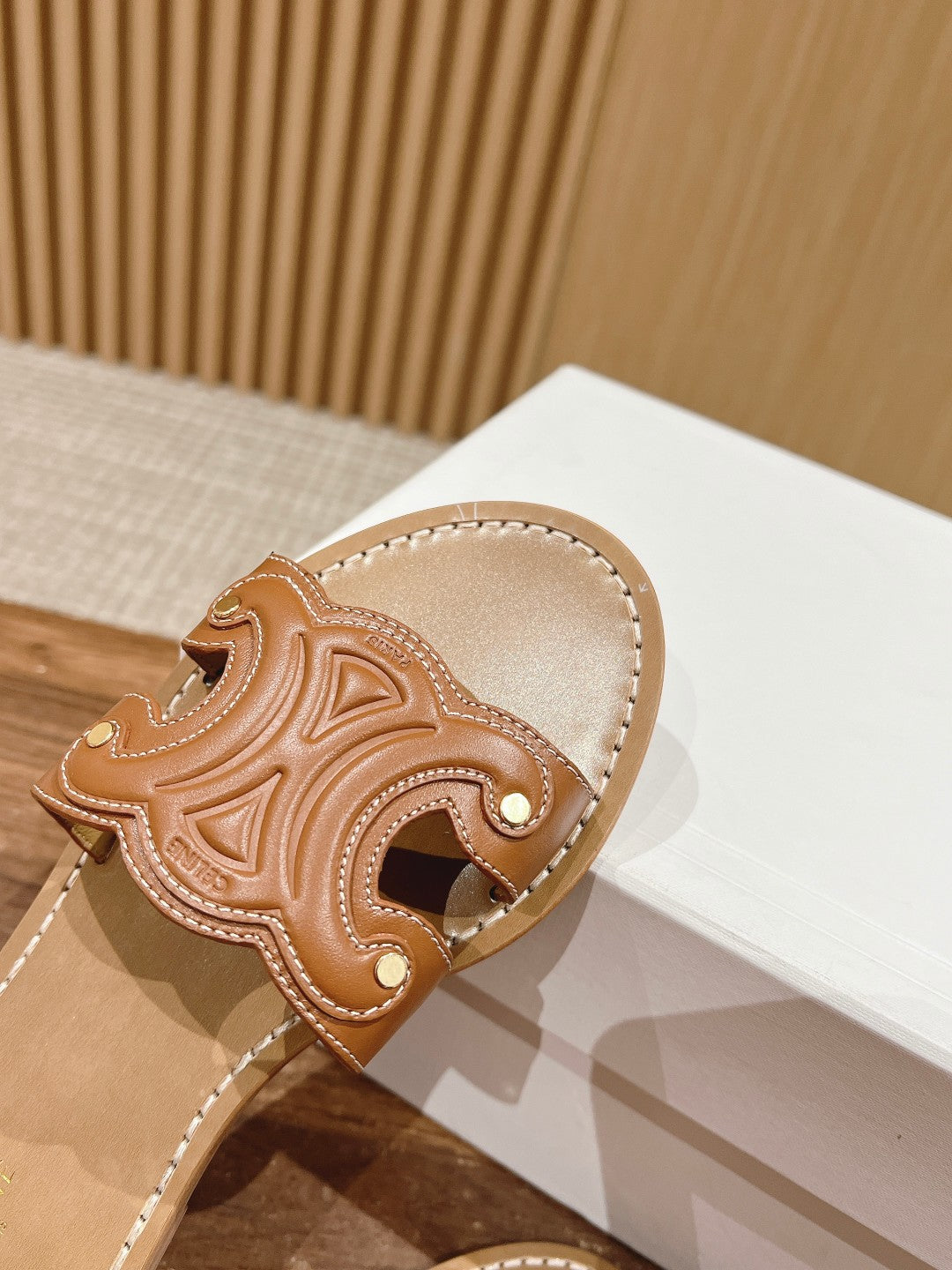 Celine mule triomphe brown calfskin
