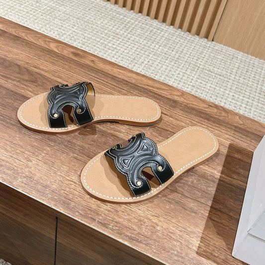 Celine mule triomphe black brown calfskin